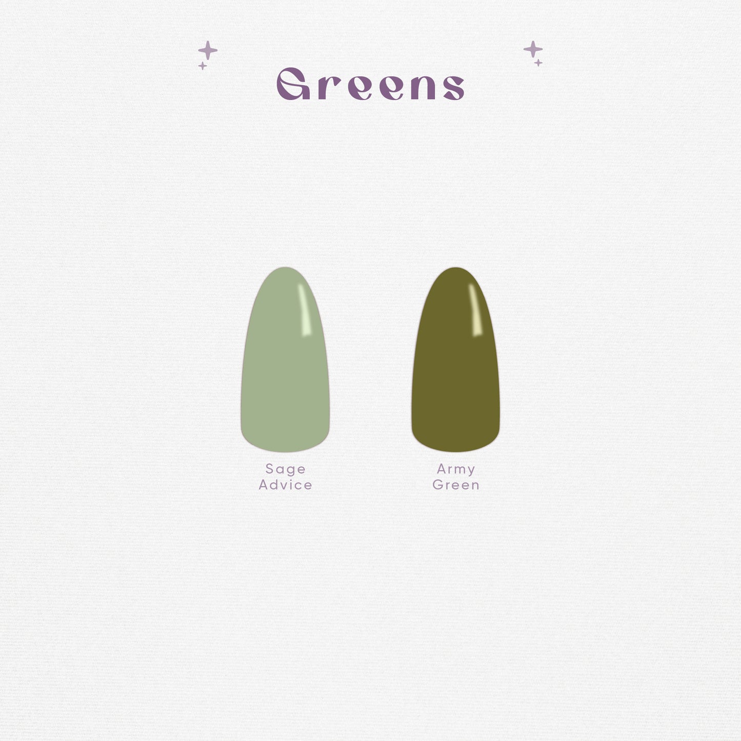 Sage and army green solid color press-on (digital) nail swatches.
