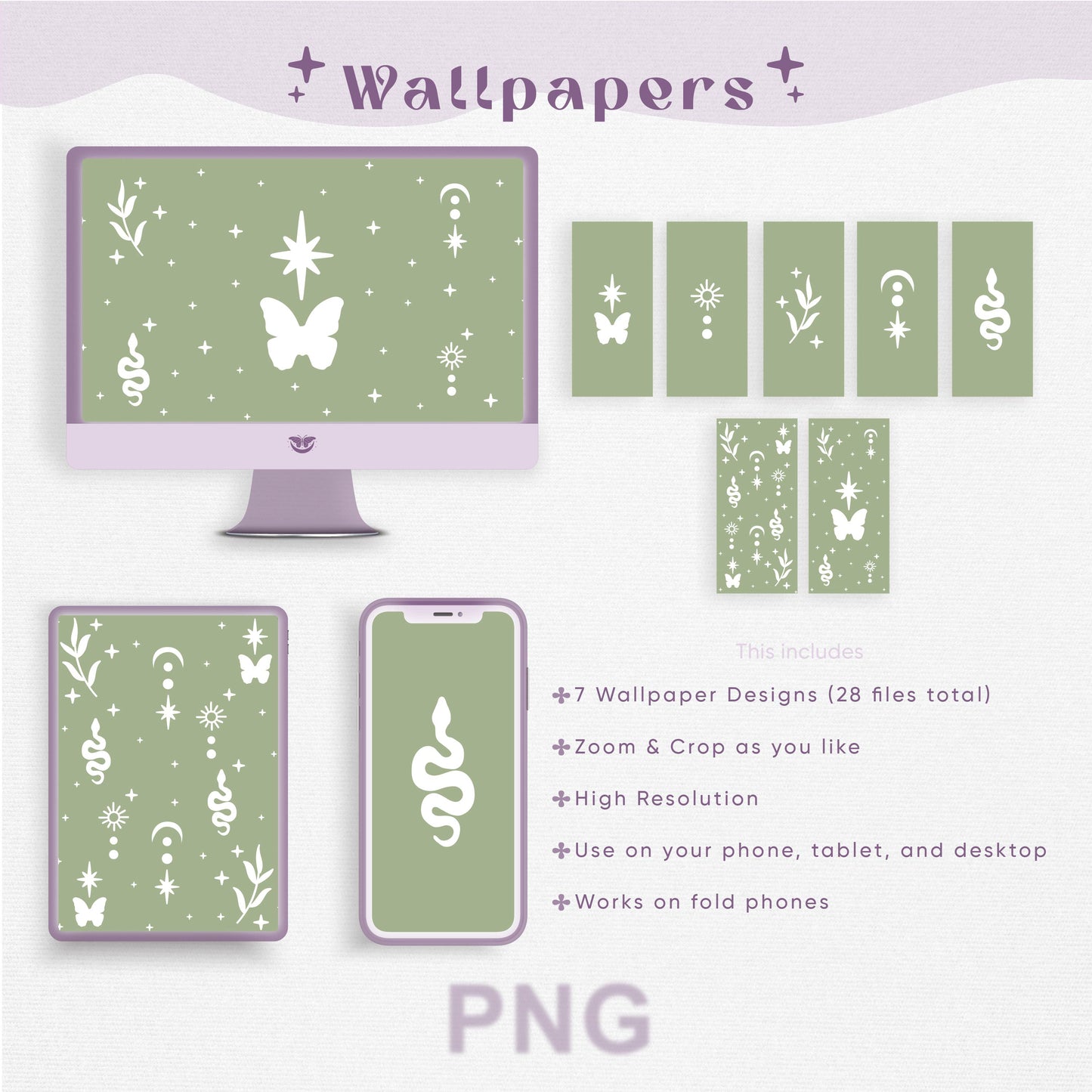 Whimsical Mystique Wallpaper (Sage & White)